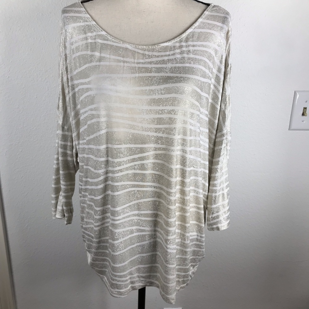 CHICO"S  ROUCH STRIPED METALLIC PULLOVER TOP